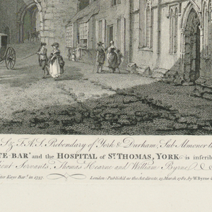 Print, View of Mickelgate Bar and the Hospital of St. Thomas, York, 1781