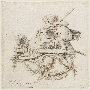 Drawing, Design for a Sculptured Bracket with Putto accompanied by the Attributes of War, for the Grand Trianon, Versailles, 1766