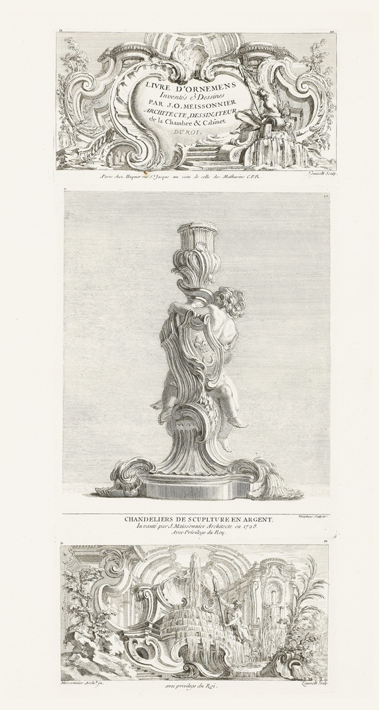 Print, Ornament Panel with Rocaille Fountain, pl. 21 in Oeuvre de Juste-Aurèle Meissonnier