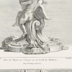 Print, Ornament Panel with Shell and Two Cupids, pl. 25 in Oeuvre de Juste-Aurèle Meissonnier, 1748