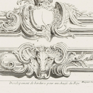 Print, Developement de bordures pour une chasse du Roy., Deux détails..., 6th Plate [Two details for the frame of a Hunting picture for the King], pl. 40 in Oeuvre de Juste-Aurele Meissonnier, 1748