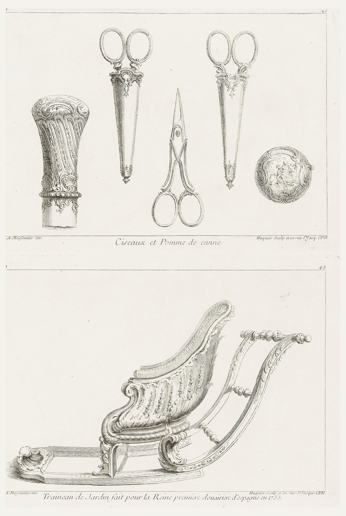 Print, Traineau de Jardin fait pour la Reine premiere douairiere d'espagne en 1735, 4th Plate [Garden Sled for Marie-Anne de Neu bourg Queen of Spain], pl. 49 in Oeuvre de Juste-Aurele Meissonnier