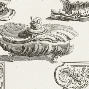 Print, Sallieres et Tabatières [Salt Dishes and Snuff Boxes], plate 69 in Oeuvres de Juste-Aurèle Meissonnier, 1740
