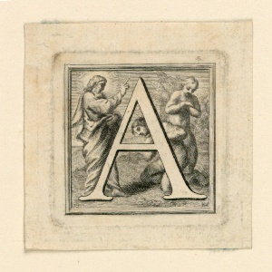 Engraving, Decorated capital letters A and B, 1715
