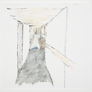 Drawing, Tacoma Art Museum, Tacoma, WA: Sketch of Interior Glass Reflecting Stone Garden, 2000-01