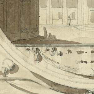 Drawing, Possible Design for Relief; Scene in Circle, Ornaments in Corners, 18th century