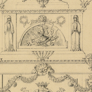 Drawing, Furniture with Arms and Candelabra