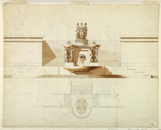 Drawing, Projects. a) A fountain on a staircase b) A church