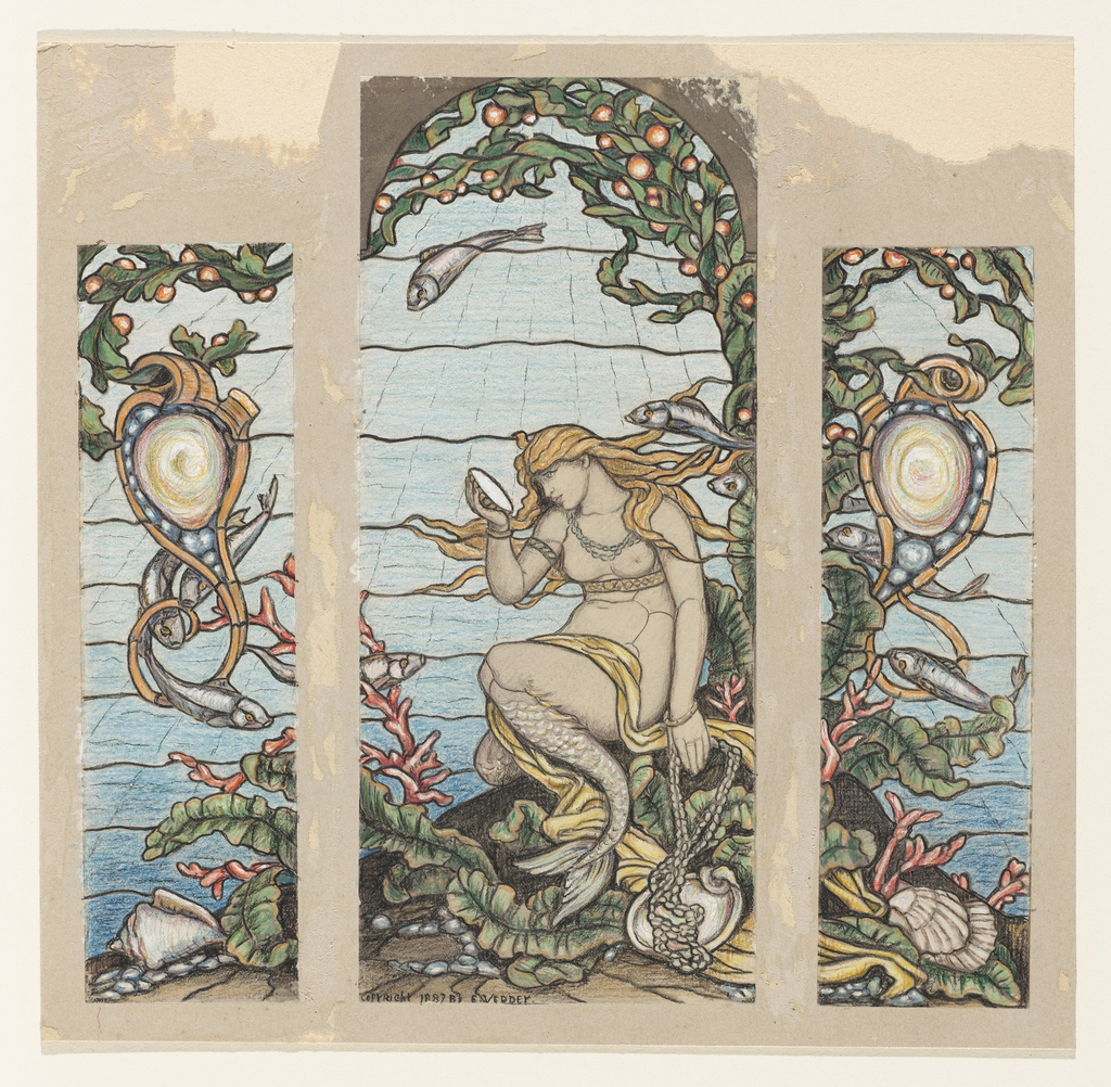 Drawing, Study for "The Mermaid Window," A.H. Barney Residence, New York, NY