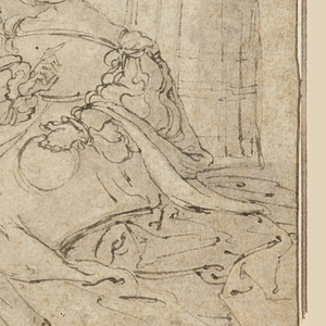 Drawing, Recto: The Month of April (Figures in a park near a castle); Verso: Youth from The Three Ages of Man (?)(Merry-makers), ca. 1540
