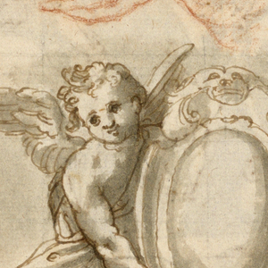 Drawing, Studies of Hands and Putti with an Escutcheon, 1580-1590