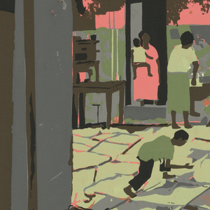 Print, Niños jugando, portafolio Estampas de San Juan, Centro de Arte Puertorriqueño (Playing Children, Vignettes of San Juan Portfolio, Center for Puerto Rican Art), 1953