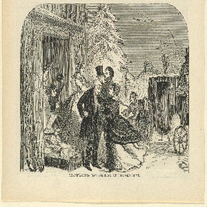 Print, Thanksgiving Day arrival at the old home, Harper