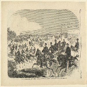 Print, The union cavalry and artillery starting in pursuit of the Rebels up the Yorktown Turnpike, Harper