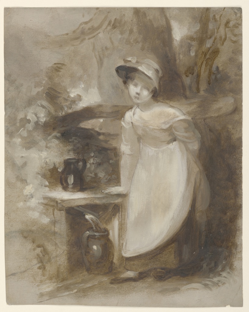 Drawing, Young girl getting water at a spring