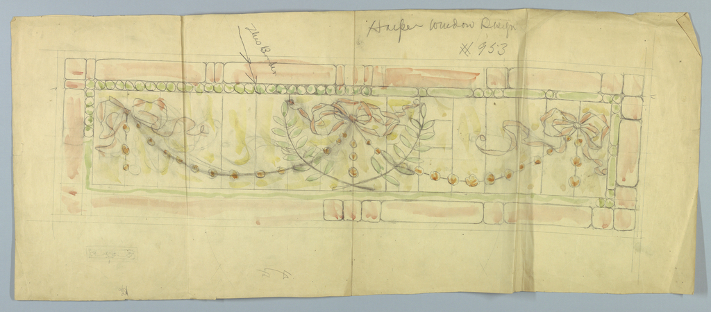 Drawing, Cartoon for Harper Window with Alternate Border Design, Larchmont Yacht Club, Larchmont, NY