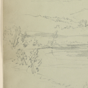 Drawing, Mt. Chicorua, From the Creek, with Fishermen