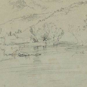 Drawing, Mt. Washington, Mt. Madison and Mt. Adams From Bridge, North of Gorham