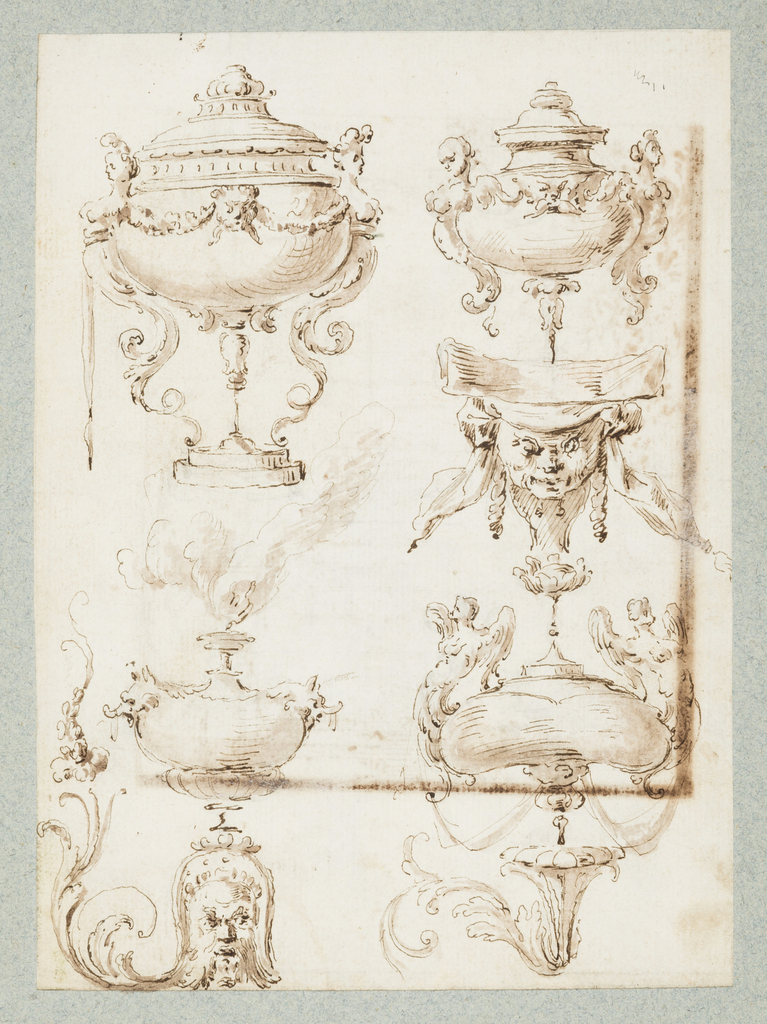 Album Page, Four Incense Burners, a Bracket and an Ornemental Motif