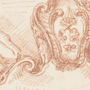 Drawing, Ceiling detail with two seated figures and escutcheon, ca. 1759–70