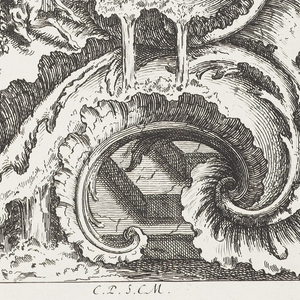 Print, Rococo Cartouche with Nude Woman Recling Over Fountain, in Livre Nouveau de Morceaux de Fantaisie (New Book of Works of Fantasy), 1695–1768