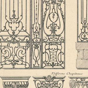 Print, Designs for Decorative Ironwork, Plate 88 from Divers dessins de balcons a plusieurs usages (Variety of Balcony Designs), 1757–1776