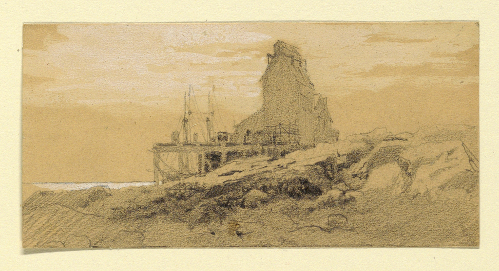 Drawing, Factory at the shore.