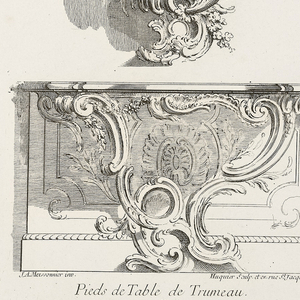 Print, Pieds de Table de Trumeau (Table Legs of Trumeau), plate 46, in Oeuvres de Juste-Aurèle Meissonnier (Works by Juste-Aurèle Meissonnier), 1695–1750