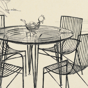 Drawing, Drawing for Advertising, glass table and chairs, May 1955