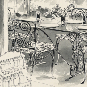 Drawing, Drawing for Advertising, table and wrought-iron chairs, July 21, 1964