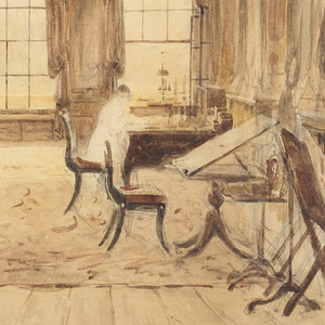 Drawing, The Interior of the Library at Cassiobury, before 1816