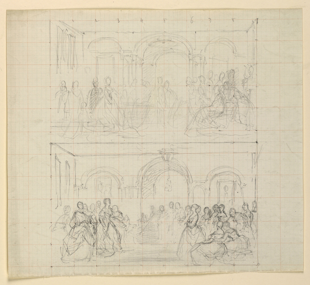 Drawing, Two Figure Compositions for the Painting "The Republican Court" (Lady Washington's Reception Day)