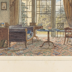 Watercolor, Interior of a Library, 1830s–40s