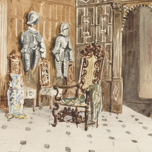 Drawing, The Entrance Hall, East Sutton Place, Kent, 1844