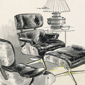 Drawing, Drawing for Advertising, Eames chairs and foot stool