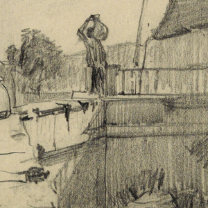 Drawing, A market place in Mexico.