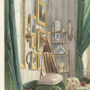 Drawing, An Interior with a Curtained Bed Alcove, ca. 1853