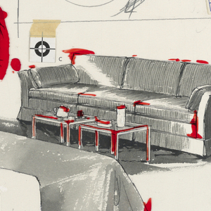 Drawing, Drawing for Advertising, sofa beds and bedding, April 8, 1974