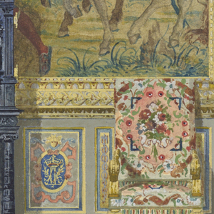 Drawing, Section of a wall showing portion of Flemish tapestry, Tapestry room, Palace of Fontainebleau, France, ca. 1885