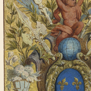 Drawing, Panel, escutcheon surrounded by cherubs and other motifs, ca. 1885