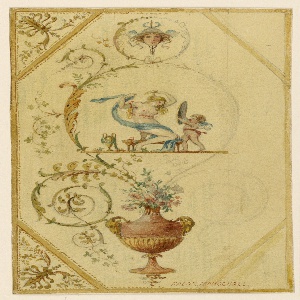 Drawing, Detail of door panel, bedroom of Marie Antoinette, Palace of Fontainebleau, France, ca. 1885