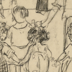 Drawing, Teacher and children, ca. 1925