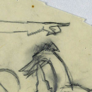 Drawing, Man with horn and two hou