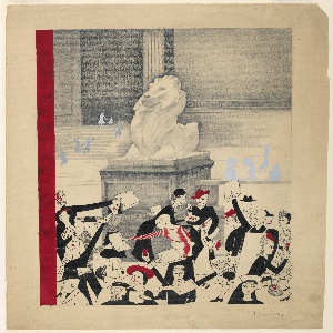 Drawing, Cover Design: Vendors on the Steps of the New York Public Library, ca. 1938