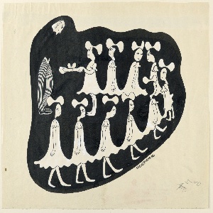 Drawing, Small girls at graduation, 1937