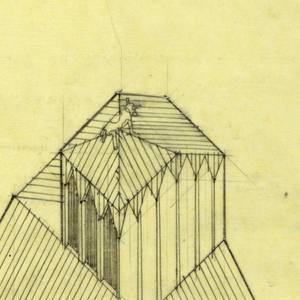 Drawing, Flea Folly Doghouse, view from rear, 1990