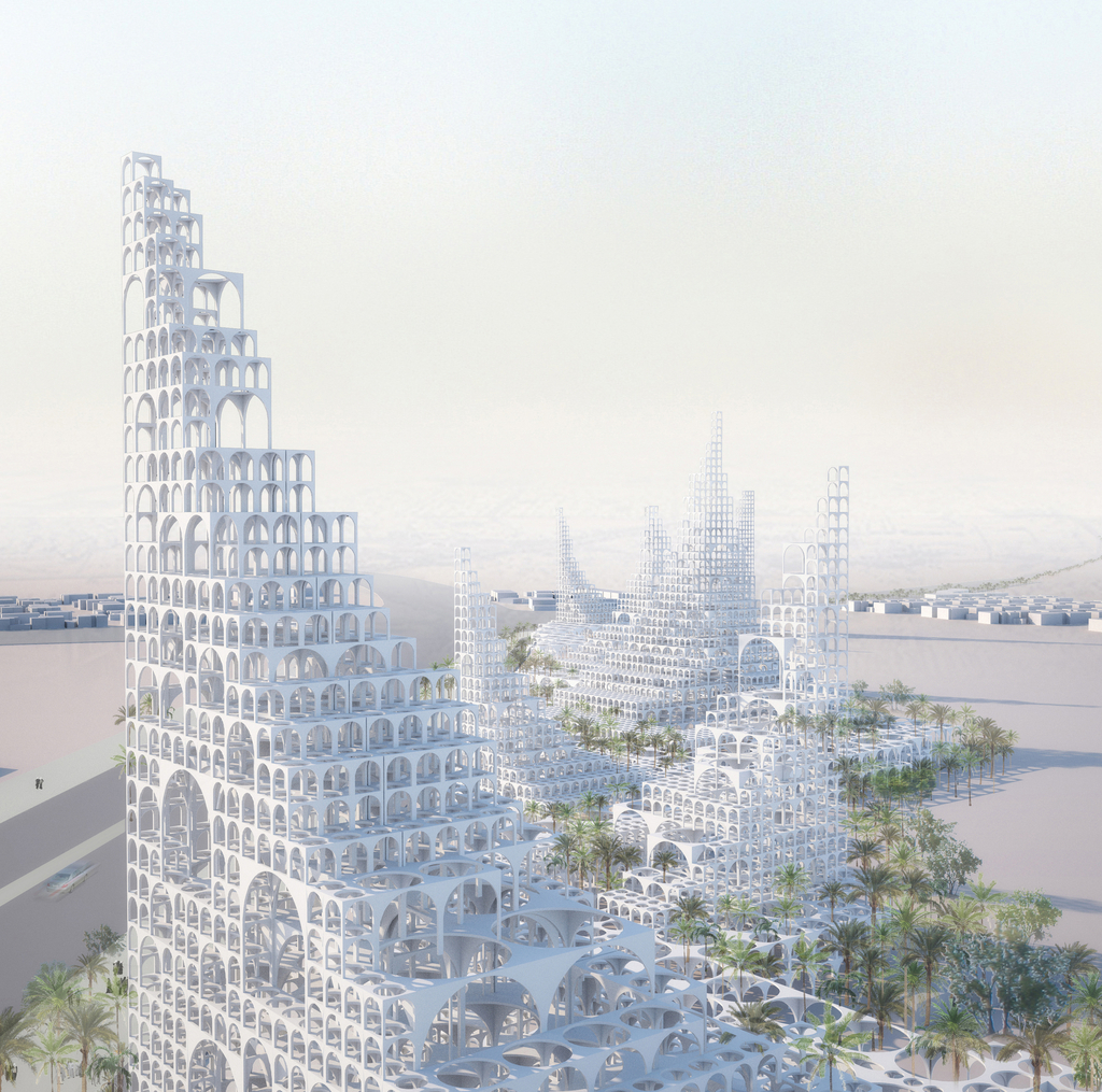 Rendering, Souk Mirage / Particles of Light commercial building complex, concept master plan