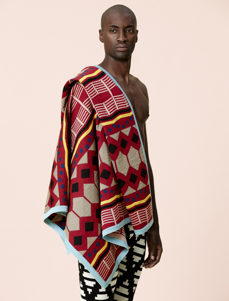 Nyawuza Shawl, Ndlela Ntle Shorts, Sandals, And Socks, from the Mtanom’gquba collection, Spring / Summer 2016