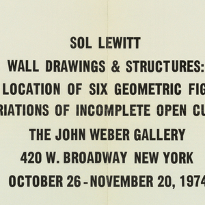 Poster, Exhibition Poster:  Sol Lewitt, Wall Drawings & Structures, John Weber Gallery, New York, 1974