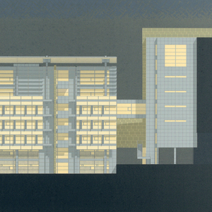 Print, Canal +, Paris: Southeast Elevation (evening), 1989